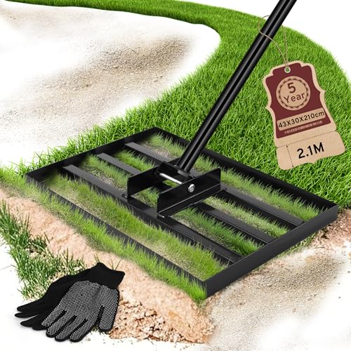 COZCLAM Rasen-Nivellierungsrechen, Garten Rasen Rakel, Müheloses Rasennivellierwerkzeug, Rasen Sanden Harke, Perfekte Rasennivellierung & Rasenpflege für Hof Garten, Golfplatz, 43x30x210cm