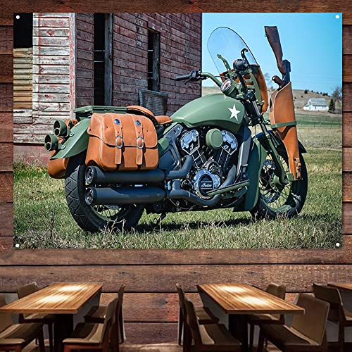 Shabby Military Motorrad-Flagge mit 4 Ösen, personalisierbar, Vintage-Auto-Poster, Wandbild, Motorwerkstatt, Garage, Dekoration, Banner B19