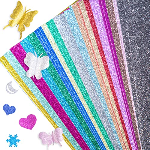 VGOODALL Glitzerpapier zum Basteln, Bunt Glitzer Papier A4 10 Farben 20 Blatt 250g/m² Glitterkarton zum Basteln und Gestalten