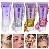 Body Glitter Gel, 4 Stück Glitzer Haare Festival Glitzer Gesicht Mermaid Sequins Körperglitzer Chunky Face Body Glitzer Gesichtsglitzer Glitzer Schminke Glitter Makeup Glitzer Körper für Party