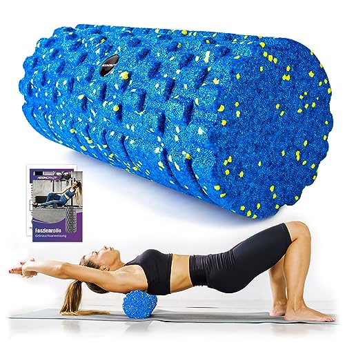 Faszienrolle mit 3D-Texturmassage, Foam Roller(33cm x 14cm) zur Muskelverspannungen lindern, mittlere Härte Selbstmassage Fazienrolle für rücken wirbelsäule Rücken Beine (Blau-grün)