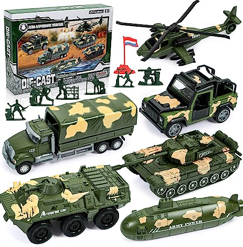 vamei 6 Stück Spielzeugautos Militär Auto Set Militär Fahrzeuge Armeespielzeug Panzer Hubschrauber Mini Cars Modelle aus Metalllegierung Soldatenmodell Geschenk für Kinder Jungen 3 4 5 6 7 8 Jahre