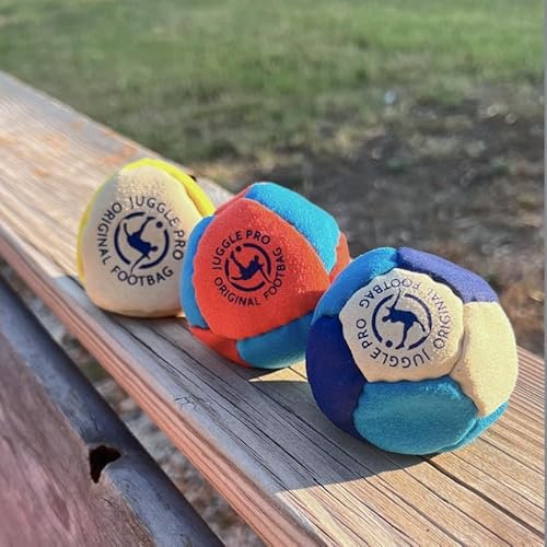 Juggle Pro Footbag Hacky Sack Original 3er-Set – Perfekt für Freestyle und Gruppenspiele, Ultra Suede und Sandfüllung