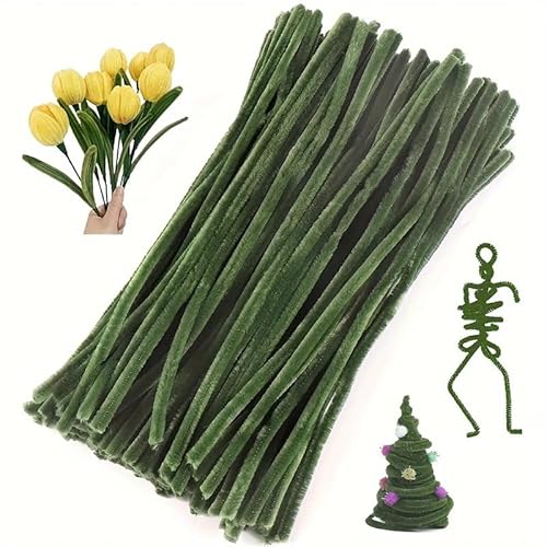 ikappy 100PCS Grüne Rohr Reiniger Handwerk Zubehör Rohr Reiniger für Handwerk Rohr Reiniger Handwerk Chenille Stiele für Handwerk