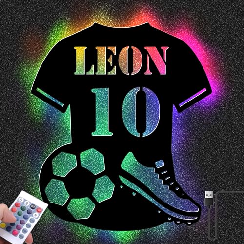 Personalisierbares LED Nachtlicht in Trikot-Form | Wand-Lampe für Fußballfreunde | Ideal für Fußballfans – Wählbar aus 12 Holzfarben