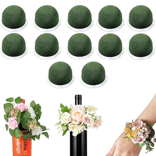 hiwhale 12 Stück Mini-Blumenschaum Halter Rund Blumenschaum-Arrangement-Zubehör Grün Blumenschaum-Blumen-Arrangement-Zubehör für frische Blumen Weinflaschen-Dekor Hochzeiten Party-Dekor
