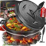 KESSER® Dutch Oven Set BBQ Feuertopf Schmortopf, Gusseisen Topf mit Deckelheber Henkel und Schlitz für Themormeter, kochkessel Grilltopf Gulaschkessel für Oudoor & Indoor