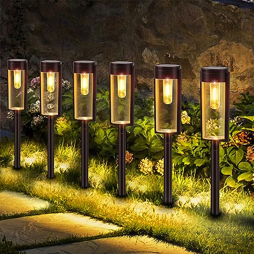 massway Solarlampen für Außen Garten, 6 Stück Solarleuchten Garten Wegbeleuchtung mit Warmweiß LED Licht, IP65 Wasserdicht Solar Gartenleuchten für Gartendeko Rasen Gehweg Hof Landschaftsbeleuchtung