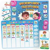 YOURGANIZE® 2-in-1 Wochenplaner Kinder & Tagesplaner Kinder - Montessori Magnettafel inkl. 196 Magnete & zusätzliche 160 Sticker zum Personalisieren der Routine Karten