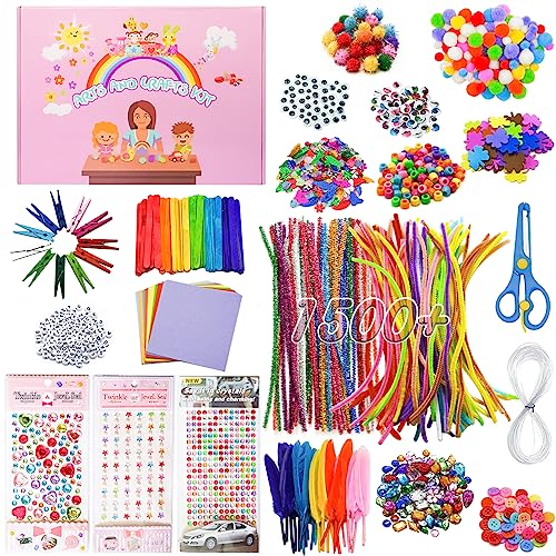 Bastelset Kinder,1500+ Stück DIY Basteln Bastelkoffer,Kreativ Bastelzubehör Glitter Pompons,Scrapbooking,Federn, Knöpfe,Pailletten,Pfeifenreiniger,Perlen usw Bastelbedarf Set für Kleinkinder