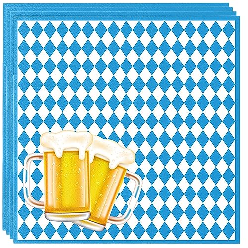 20 Stück Servietten bayrisch blau weiß, 30 x 30cm 3-lagig oktoberfest servietten für Oktoberfest Grillfeste und andere Feiern, Oktoberfest Partyzubehör