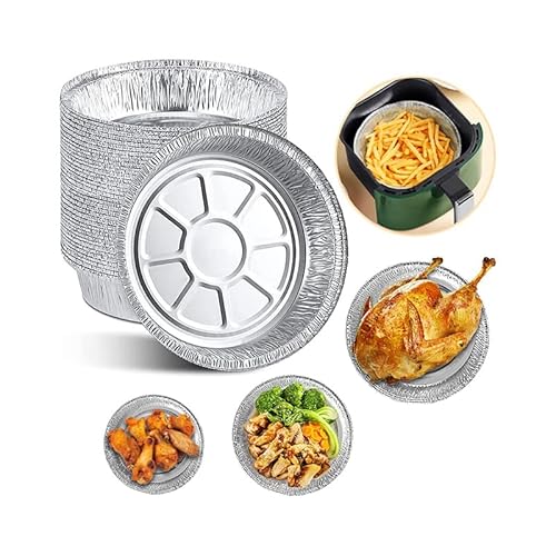 Runde Folienschalen aus Silberfolie, Lebensmittelbehälter, Einweg-Aluminiumfolie, Kuchenformen für Luftfritteusen, Backen, Kochen, Aufbewahrung, Braten (15,2 cm), 50 Stück