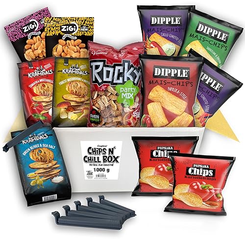 Chips n Chill Box - Die Box zum Snacken (1Kg /12 Teile) inkl. Tütenclips