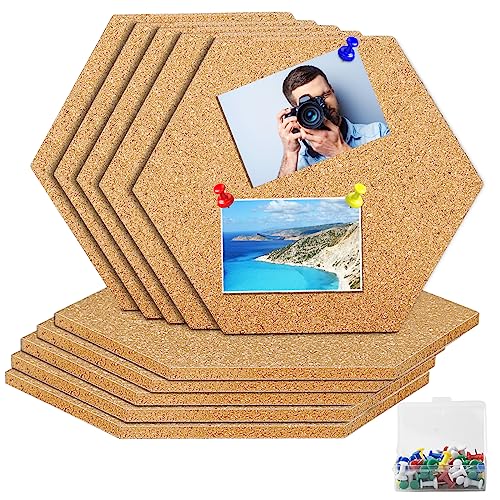 10 Stück Pinnwand Kork, Sechseckige Korkplatte Selbstklebende Korkwand, Korkplatten für Die Wand mit 70 Stück Pushpin, Memoboard Wird Notizen, Aufhängen von Fotos, Bilder, Zimmer Deko