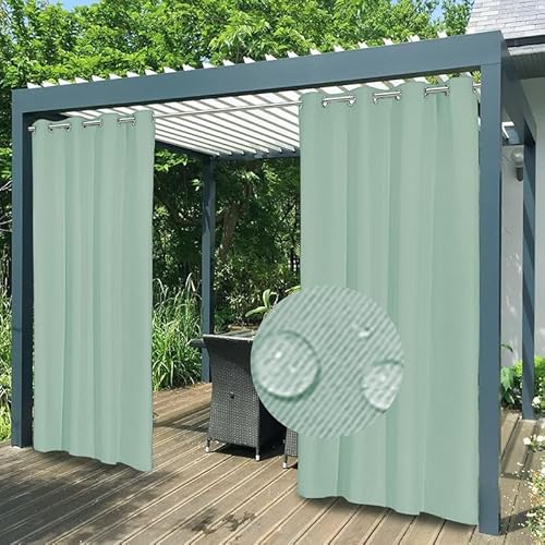 Outdoor Vorhang Wetterfest mit Ösen, Outdoor Vorhänge Wasserdicht Datenschutz Blickdicht Gardinen für Pavillon Balkon, Benutzerdefinierte Größe, 1 Stück, Grün, B264xH183cm
