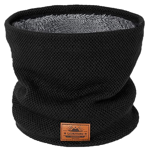 Winter Schlauchschal Herren Geschenke für Männer,Schal Halstuch Ski,Halswärmer Motorrad,Weihnachtsgeschenke für Männer Gefüttert Weichem Nackenwärmer,Dick Fleece Loop Schal Winddichte maske Schwarz