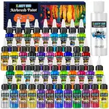 X ARTY HUB Airbrush Farbe - 42 Farben mit 120 ml Verdünnern, Schillernde, Neonfarbene und Metallische Airbrush Farben Acryl, Gebrauchsfertig, Wasserbasiertes Airbrush-Malset für Künstler und Anfänger