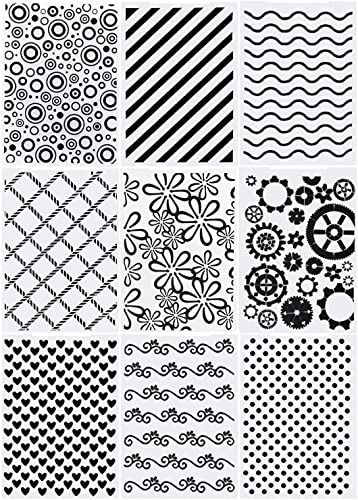 MUSLONG 9 Stück Prägeschablone Kunststoff Prägefolder Transparent Embossing Folder Waschbar Prägeordner für DIY-Scrapbooking,Sammelalben,Fotoalben,Papierkarten, Bastelarbeiten