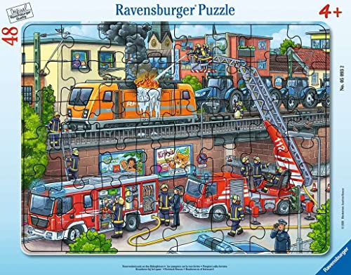 Ravensburger Kinderpuzzle - 05093 Feuerwehreinsatz an den Bahngleisen - Rahmenpuzzle für Kinder ab 4 Jahren, mit 48 Teilen