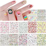 12 Blatt Nagelsticker Süß Kinder Nagelaufkleber Selbstklebend Weihnachtsblumen Blätter Tiere Pflanzen Früchte Nail Art Sticker Dekoration Nageldesign Zubehör