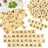 Pinowu Holz Alphabet Fliesen Buchstaben (200 Stück) mit Stoff-Geschenktüte für Brettspiele Hochzeit Rahmen Wandkunst Ersatz Handwerk Schmuck Scrapbooking