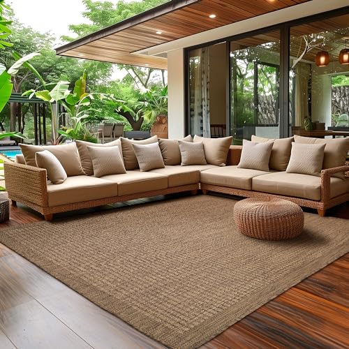 SIMPEX Outdoor Teppich Wetterfest Terrasse Balkon Garten Küchenteppich Einfarbiges Design Flachgewebe Sisal Look Waschbarer Teppich, Größe: 60 x 100 cm, Farbe: Braun