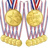 OWill 12 Stücke Set Gold Kunststoff Medaillen Kinder, Sportauszeichnung, Wettbewerb und Kindergeburtstag Medaillen Party Preisen Auszeichnungen