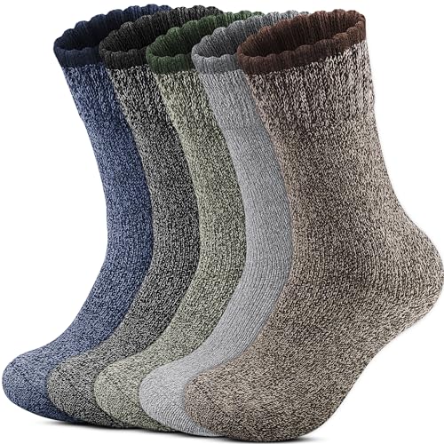 Reamphy 5 Paar Thermosocken Herren, Winter Warme Socken Merino Wollsocken Herren 47-50, Dicke Atmungsaktiv Socken Wintersocken Wandersocken für Wandern, Zuhause, Freizeit, Sports