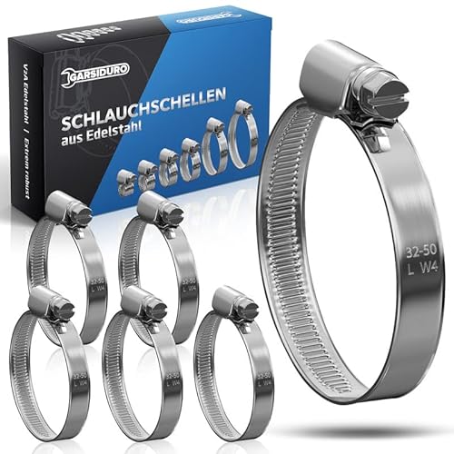 GARSIDURO® Schlauchschellen Edelstahl | 32-50mm [8 Stück] | Profi W4 Schlauchklemme | Schlauchschellen geeignet für die Sandfilteranlage oder als Gartenschlauch Schellen & Pool Schlauchschellen