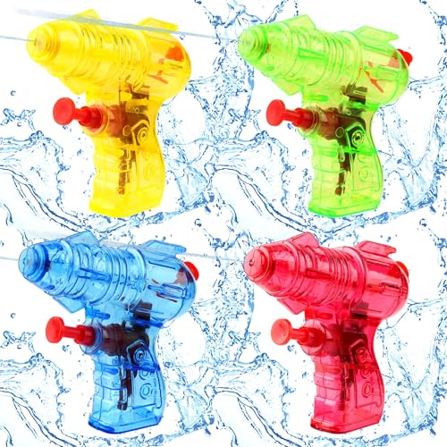 Mini Wasserpistole für Kinder,4 Stücke Wasserpistole klein transparent,Wasserspritzpistole klein Sommergeschenke Schwimmbad Strand Pool Outdoor Wasser Kampf Spielzeug Kinder