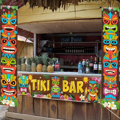Tiki Banner Luau Türabdeckung 3 Stück Hawaiian Luau Party Dekoration Supplies Tiki Totem Banner Veranda Schild für Aloha Hawaii Luau Tropical Moana Geburtstag Karneval Party Wandbehang