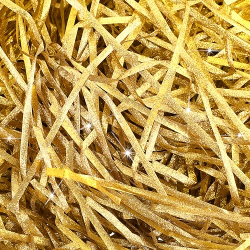 Papier 100g Füllmaterial Geschenk Bastband Gold Geschenk Füller Glitzerndes Bast Knisterpapier Schrott Füller Geschenkbox Geschenkkorb Korbfüller Kartonverpackungsfüller Füllmaterial Paket (Gold)