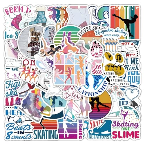 AUCEKO 50 Stück Eiskunstlauf Aufkleber Pack Skating Sticker Set wasserdichte Vinyl Sticker für Laptop Kinder Autos Motorrad Fahrrad Skateboard Gepäck Koffer Computer Aufkleber Graffiti Decal