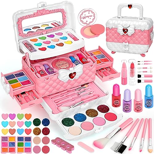 Kinderschminke Set Mädchen, Flybay Kinder Schminkkoffer Mädchen Spielzeug, Waschbar Kinder Schminkset Mädchen Make up Set Halloween Weihnachts Geburtstags Geschenke für Mädchen 4 5 6 7 8 9 10 11 Jahre