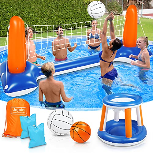 Jojoin Aufblasbares Volleyball-Set, 290 cm Aufblasbares Pool Schwimmset Inklusive Basketballkorb-Set & Bälle, Schwimmendes Schwimmbad Spielzeugpool Volleyballspiel für Kinder und Erwachsene