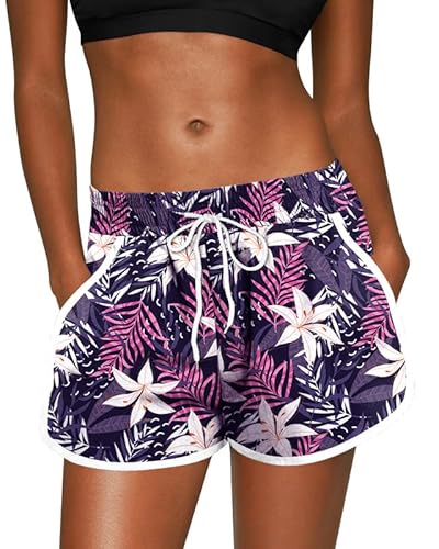 For G and PL Women Hawaiian Badehose Casual Mit Beachrider Und Bedruck Beach Blumen Lilie XL