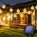 Lezonic Solar Lichterkette aussen, 50LED 23 ft 8 Modi Solar Kristallkugeln wasserdicht Außen/Innen Lichter Beleuchtung für Garten, Balkon, Bäume, Hochzeiten, Partys, Weihnachten (warmweiß)