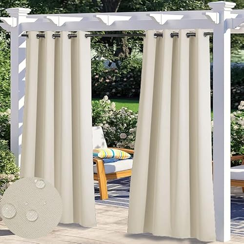 Wasserdicht Outdoor Vorhänge für Pavillon, Hitzeschutz Blickdicht Gardinen für Schlafzimmer, Sonnenschutz Datenschutz Outdoor Vorhang mit Ösen, 1 Stück, Biscotti Beige, B213xH160cm