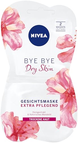 NIVEA Bye Bye Dry Skin Gesichtsmaske, intensive Gesichtspflege Maske für trockene Haut, Hautpflege Maske mit Honigextrakt und natürlichem Mandelöl (2 x 7,5 ml)