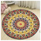 GUOCU Teppich Rund Chic Stil Vintage Blumenmuster Kurzflor Teppich Wohnzimmer Balkon Teppich,Bunt20,Durchmesser 60cm