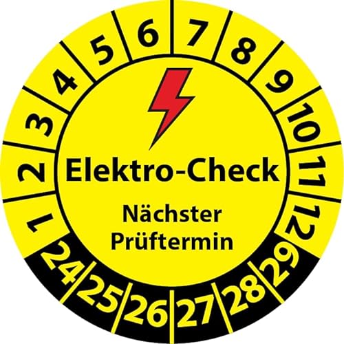 Prüfplakette Elektro-Check Nächster Prüftermin, Vinylfolie, Elektro Prüfaufkleber, Prüfetikett, Plakette E-Check (20 mm Ø, 100)