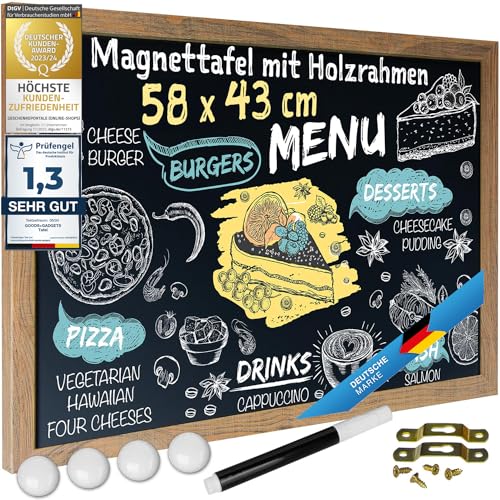 Magnetische Kreidetafel Schreibtafel Magnet-Tafel zum Aufhängen Schiefertafel mit Holz-Rahmen; Wandtafel inkl. Kreidestift & Magnete (XXL - 43 x 58 cm)