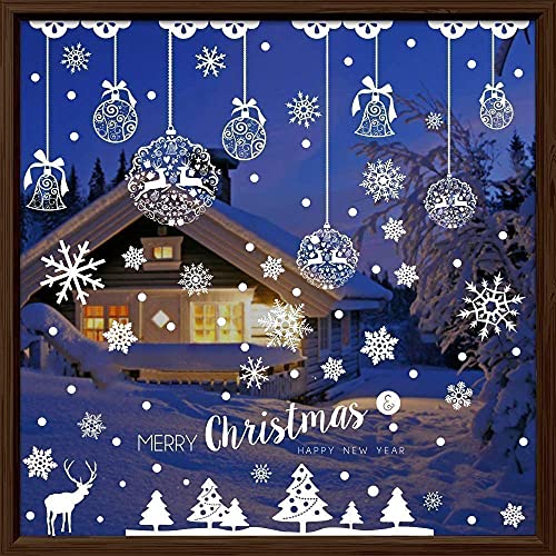 WandSticker4U®- XXL wiederverwendbar Fensterbilder Weihnachten selbstklebend WEIHNACHTSKUGELN & SCHNEEFLOCKEN weiß I Weihnachtsdeko Kinder Fenster Aufkleber Fenstersticker Winter GROß