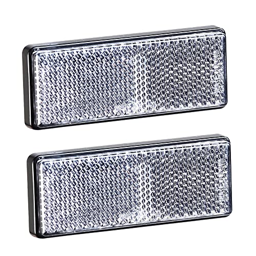 AGRISHOP 2Stück Reflektor Rückstrahler Eckig Rechteckig 89x35mm Weiß Vorderseite Anhänger Katzenauge Seitenstrahler Reflektor Selbstklebend für LKW PKW Trailer Wohnwagen mit E-Prüfzeichen(Weiß-2Stück)