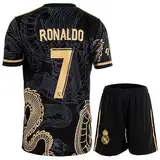 Mikalay Madrid #7 Retro Black Dragon Limitierte Sonderedition Seltenes Fußball Kinder Trikot Shorts Set Jugendgrößen (Schwarz,128.)