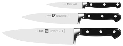 ZWILLING Professional S Messer-Set, 3-teilig (Spick-/Garniermesser 10 cm, Fleischmesser 16 cm, Kochmesser 20 cm), Rostfreier Spezialstahl/Kunststoff-Griff mit Nieten, Schwarz [Made in Germany]