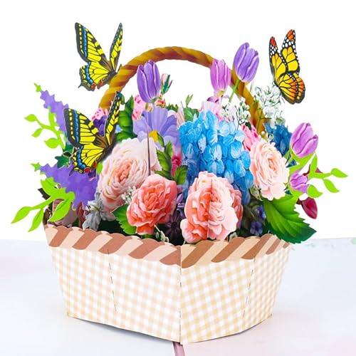 Heyu-Lotus 3D Pop Up Geburtstagskarte, Blumen Geburtstagskarte Frau, Nelkenkorb Karte, Greeting Card für Geburtstag Festival