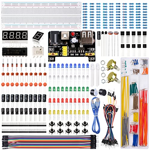 Miuzei Starter Kit Breadboard Set Kompatibel mit Arduino Einschließlich Stromversorgungsmodul Jumper Kabel Widerstand Sortiment steckbrett Led Dioden Set für Anfänger Elektronik Bausa