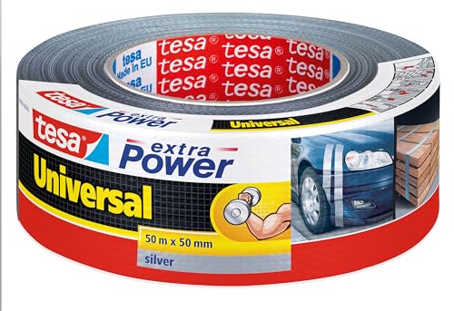 tesa extra Power Universal Gewebeband - Gewebeverstärktes Ductape zum Reparieren, Befestigen, Bündeln, Verstärken oder Abdichten - Grau - 50 m x 50 mm