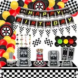 Rennwagen Geburtstag Partyzubehör, Auto-Thema Party-Dekorationen dient 20 Gäste, Teller, Rennstrecke Tischdecke, Tischservietten, Tassen, Party-Deko für Jungen Geburtstag